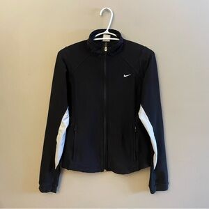 Vintage Nike Black Fitted Running Jacket w White Accents – Size Medium EUC
